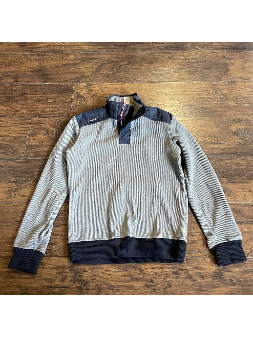 DECATHLON Tribord 100 Sailing Pullover Sweater Mens XS Water Repellent Gray Navy